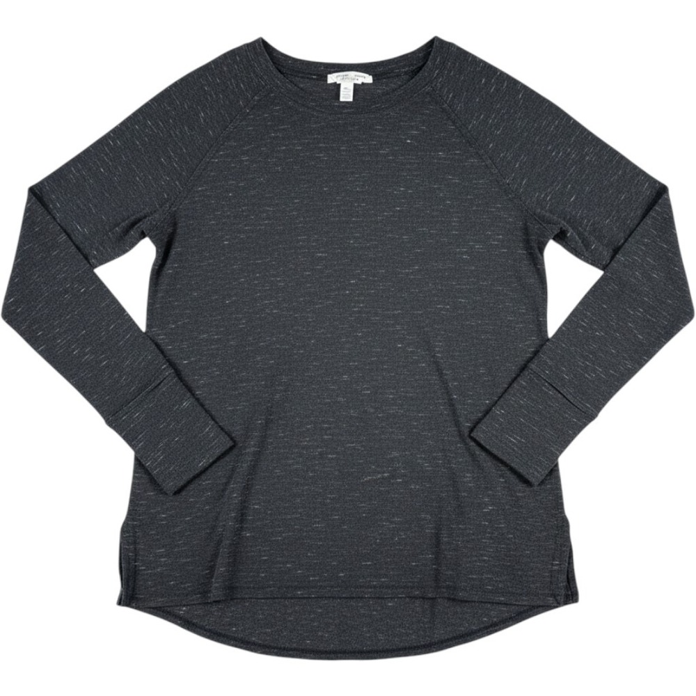 Spring + Mercer Space Dye Tee Split Back Thumbhole Charcoal Large Womens Top